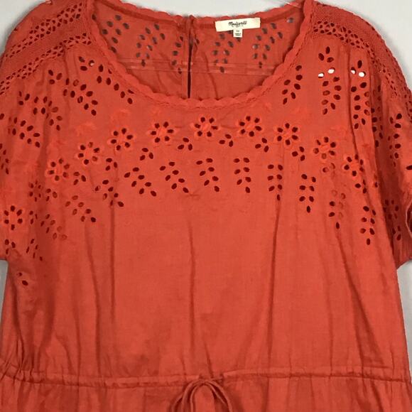 Madewell Eyelet Wildfield Rusted Red Coral Cinnamon Orange Shift Dress sz 12 - Picture 14 of 14